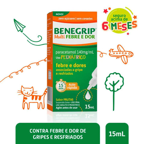 Benegrip Multi Febre e Dor 140mg/mL - 15 mL - Suspensão