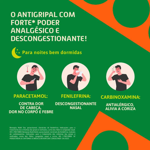 Benegrip Multi Noite 800mg + 20mg + 4mg - 12 Unidades - Comprimido
