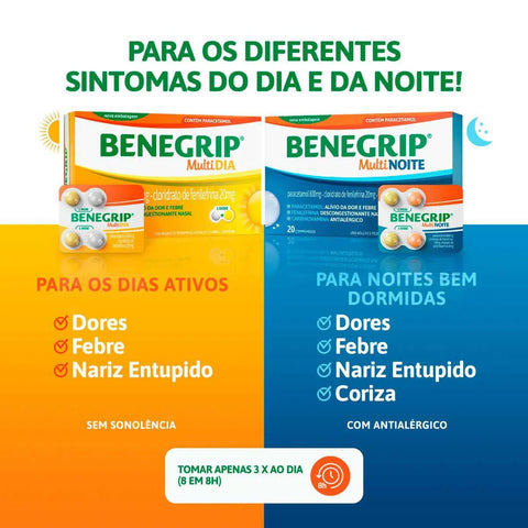 Benegrip Multi Noite 800mg + 20mg + 4mg - 12 Unidades - Comprimido