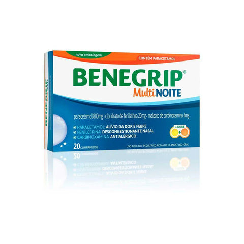 Benegrip Multi Noite 800mg + 20mg + 4mg - 20 Unidades - Comprimido