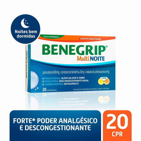 Benegrip Multi Noite 800mg + 20mg + 4mg - 20 Unidades - Comprimido