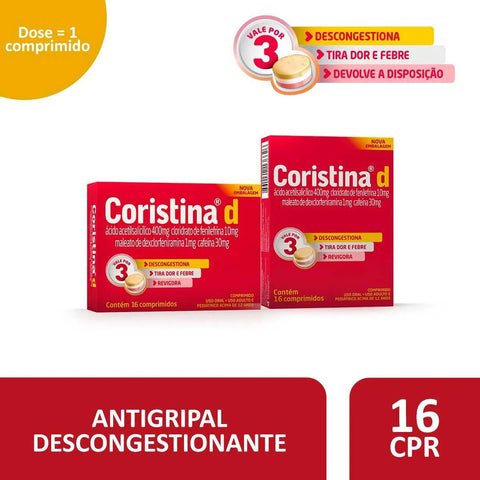 Coristina D 1mg + 10mg + 400mg + 30mg - 16 Unidades - Comprimido
