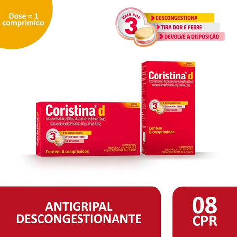 Coristina D 1mg + 10mg + 400mg + 30mg - 8 Unidades - Comprimido