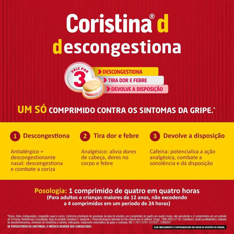 Coristina D 1mg + 10mg + 400mg + 30mg - 8 Unidades - Comprimido