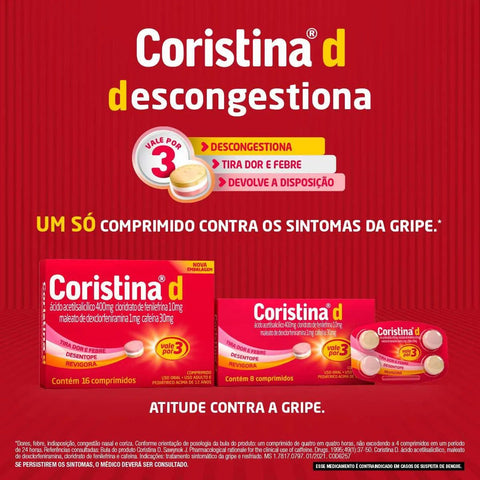 Coristina D 1mg + 10mg + 400mg + 30mg - 8 Unidades - Comprimido
