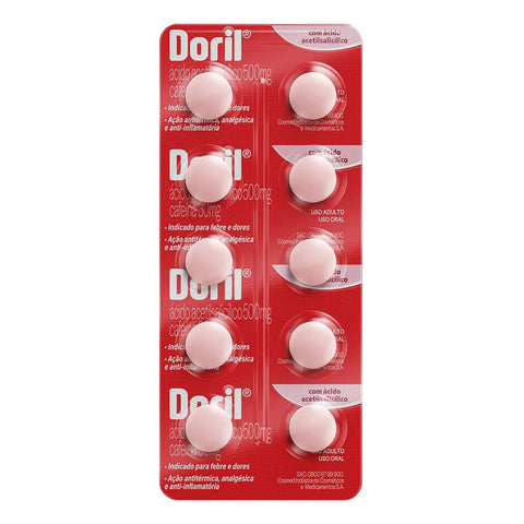Doril Ácido Acetilsalicílico 500mg + Cafeína 30mg - 10 Comprimidos