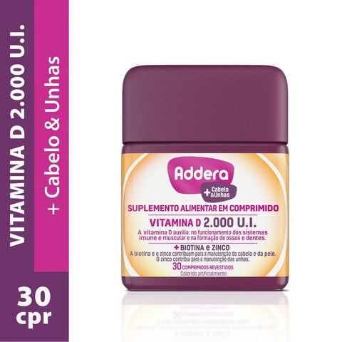Suplemento Alimentar Addera + Cabelo e Unhas 2000UI - 30 Unidades - Comprimido