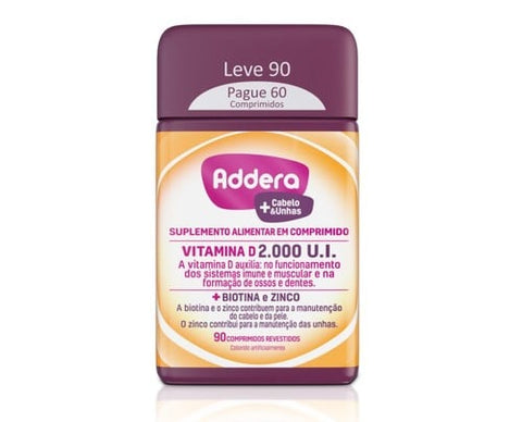 Suplemento Alimentar Addera + Cabelo e Unhas  2000UI - 90 Unidades - Comprimido