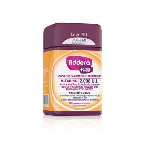 Suplemento Alimentar Addera + Cabelo e Unhas  2000UI - 90 Unidades - Comprimido