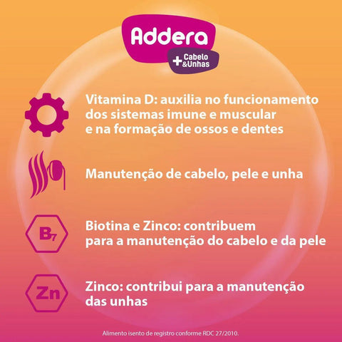 Suplemento Alimentar Addera + Cabelo e Unhas  2000UI - 90 Unidades - Comprimido