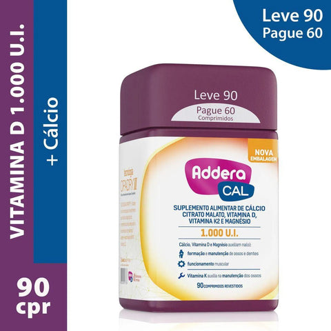 Suplemento Alimentar Addera Cal 1000UI - 90 Unidades - Comprimido