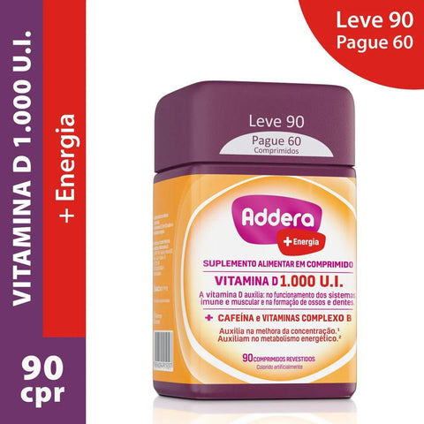 Suplemento Alimentar Addera + Energia 1000UI - 90 Unidades - Comprimido