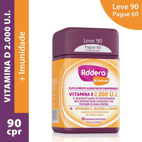 Suplemento Alimentar Addera + Imunidade 2000UI - 90 Unidades - Comprimido