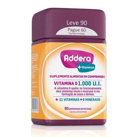 Suplemento Alimentar Addera + Vitaminas 1000UI - 90 Unidades - Comprimido
