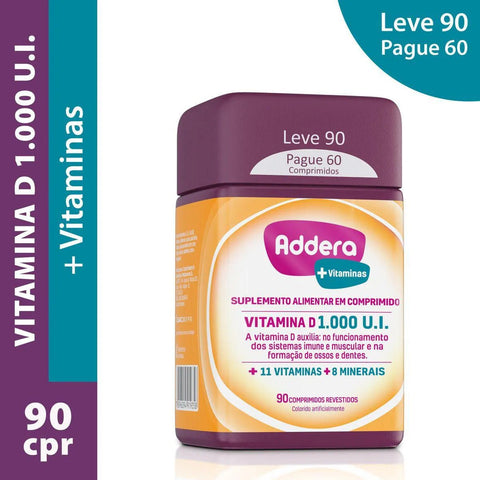 Suplemento Alimentar Addera + Vitaminas 1000UI - 90 Unidades - Comprimido