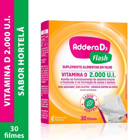 Vitamina D Addera D3 Flash Hortelã - 30 Unidades - Sachê
