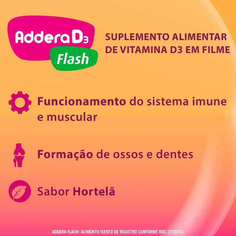 Vitamina D Addera D3 Flash Hortelã - 30 Unidades - Sachê