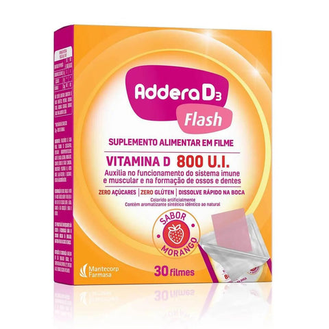 Vitamina D Addera D3 Flash Morango - 30 Unidades - Sachê