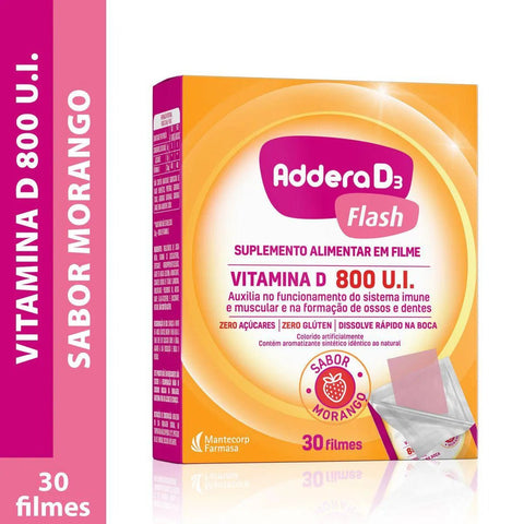 Vitamina D Addera D3 Flash Morango - 30 Unidades - Sachê