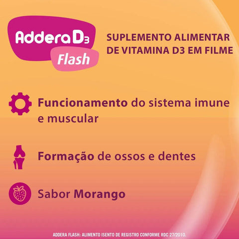 Vitamina D Addera D3 Flash Morango - 30 Unidades - Sachê