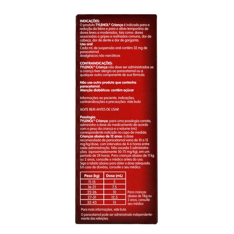 Tylenol Criança  32mg/mL - 60 mL - Solução - Sabor Frutas