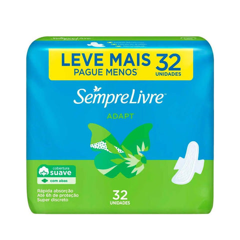 Absorvente Sempre Livre Adapt Com Abas - Cobertura Suave - 32 Unidades
