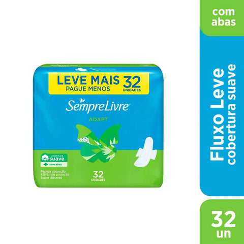 Absorvente Sempre Livre Adapt Com Abas - Cobertura Suave - 32 Unidades