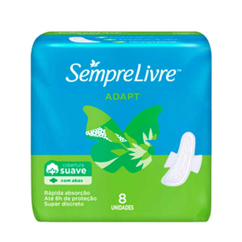 Absorvente Sempre Livre Adapt  Com Abas - Cobertura Suave - 8 Unidades
