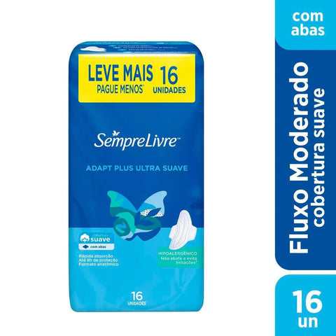 Absorvente Sempre Livre Adapt Plus Com Abas - Cobertura Suave - 16 Unidades