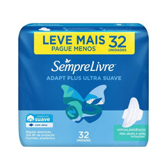 Absorvente Sempre Livre Adapt Plus  Com Abas - Cobertura Suave - 32 Unidades