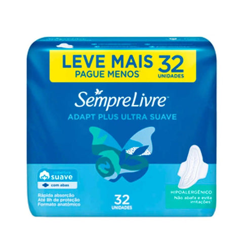 Absorvente Sempre Livre Adapt Plus Com Abas - Cobertura Suave - 32 Unidades