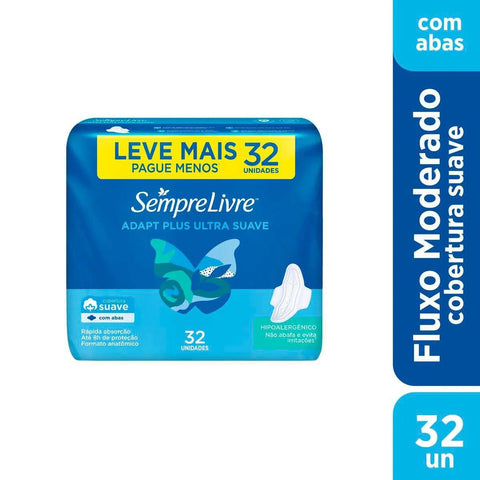 Absorvente Sempre Livre Adapt Plus Com Abas - Cobertura Suave - 32 Unidades