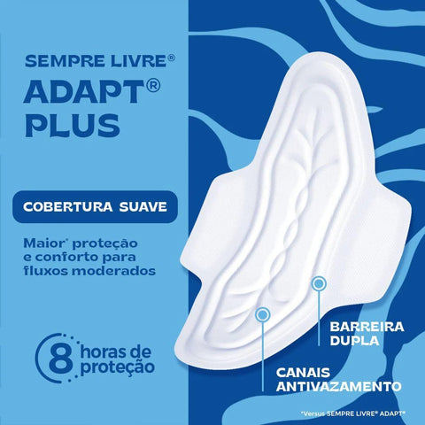 Absorvente Sempre Livre Adapt Plus Com Abas - Cobertura Suave - 32 Unidades