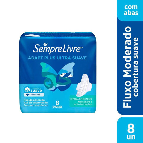 Absorvente Sempre Livre Adapt Plus Com Abas - Cobertura Suave - 8 Unidades