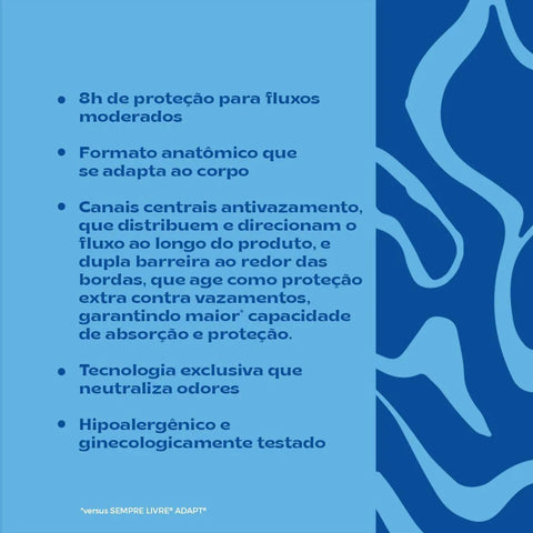 Absorvente Sempre Livre Adapt Plus Com Abas - Cobertura Suave - 8 Unidades