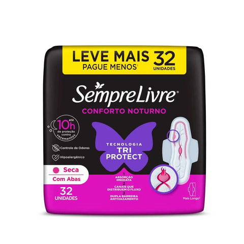 Absorvente Sempre Livre Adapt Plus Noite e Dia Com Abas - Cobertura Seca - 32 Unidades