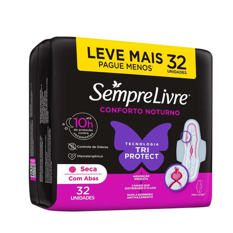 Absorvente Sempre Livre Adapt Plus Noite e Dia Com Abas - Cobertura Seca - 32 Unidades