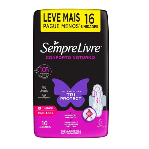 Absorvente Sempre Livre Adapt Plus Noite e Dia  Com Abas - Cobertura Suave - 16 Unidades