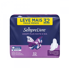 Absorvente Sempre Livre Adapt Plus Noite e Dia  Com Abas - Cobertura Suave - 32 Unidades