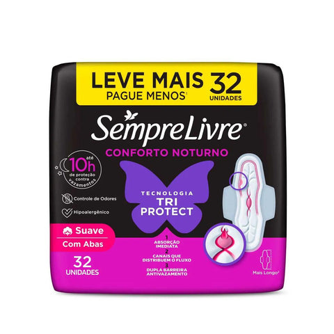 Absorvente Sempre Livre Adapt Plus Noite e Dia  Com Abas - Cobertura Suave - 32 Unidades