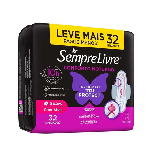 Absorvente Sempre Livre Adapt Plus Noite e Dia  Com Abas - Cobertura Suave - 32 Unidades