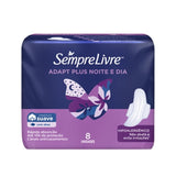 Absorvente Sempre Livre Adapt Plus Noite e Dia  Com Abas - Cobertura Suave - 8 Unidades
