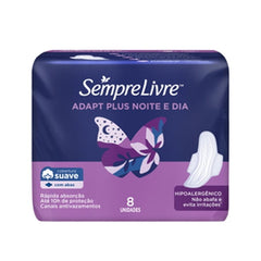 Absorvente Sempre Livre Adapt Plus Noite e Dia  Com Abas - Cobertura Suave - 8 Unidades