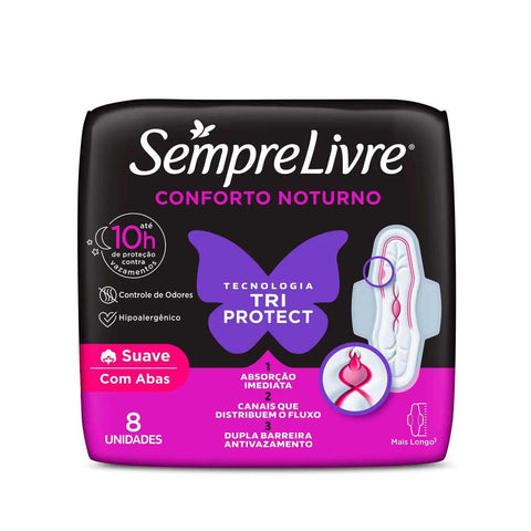 Absorvente Sempre Livre Adapt Plus Noite e Dia  Com Abas - Cobertura Suave - 8 Unidades