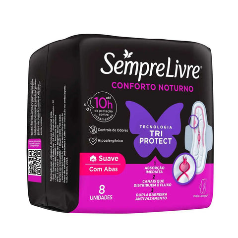 Absorvente Sempre Livre Adapt Plus Noite e Dia  Com Abas - Cobertura Suave - 8 Unidades