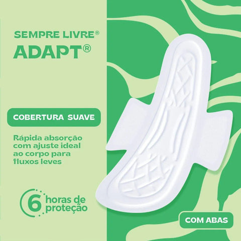 Absorvente Sempre Livre Adapt  Sem Abas - Cobertura Suave - 8 Unidades