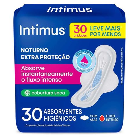 Absorvente Intimus Gel Noturno Com Abas - Cobertura Seca - 30 Unidades
