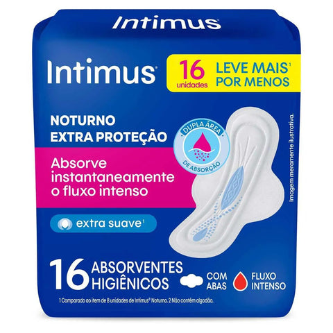 Absorvente Intimus Gel Noturno Com Abas - Cobertura Suave - 16 Unidades