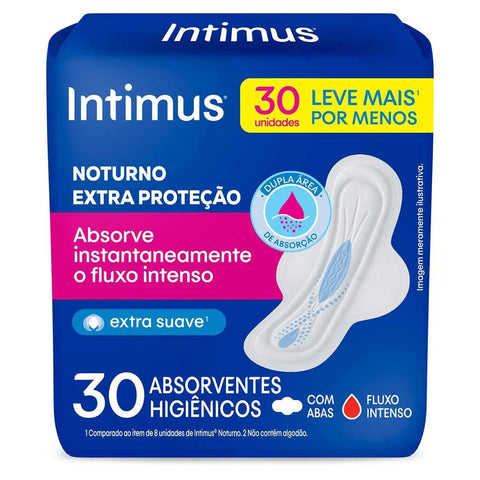 Absorvente Intimus Gel Noturno Com Abas - Cobertura Suave - 30 Unidades