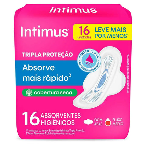 Absorvente Intimus Gel Tripla Proteção Com Abas - Cobertura Seca - 16 Unidades